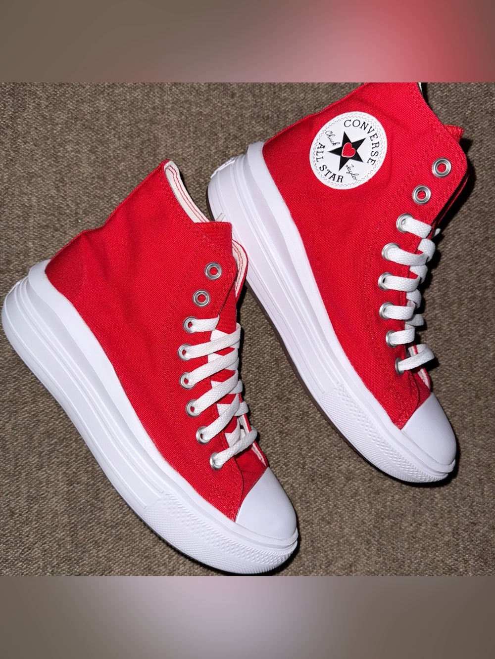Converse Chuck Taylor All Star Move High Platform Red White Heart size 6.5 NEW